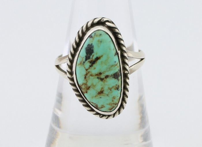Navajo Ring 925 Silver Kingman Turquoise Artist Signed Rabbit Sticks C.80's