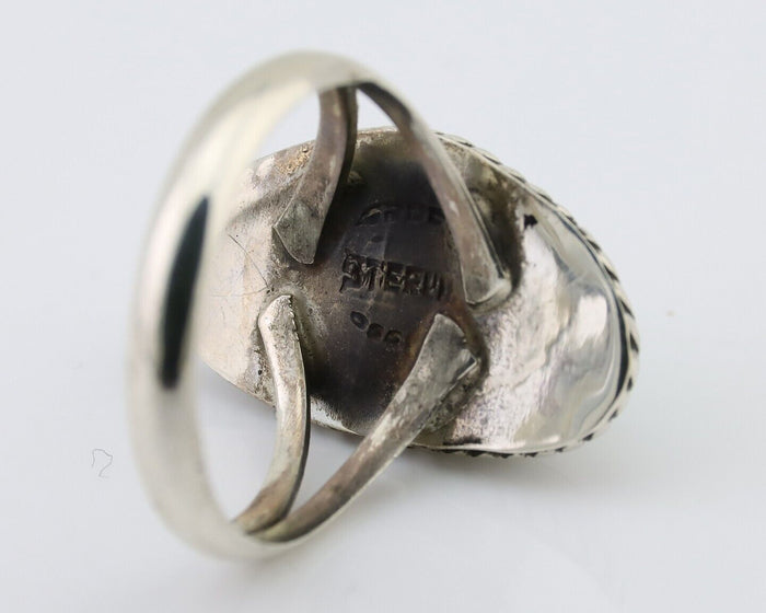 Navajo Ring 925 Silver Kingman Turquoise Artist Signed Rabbit Sticks C.80's
