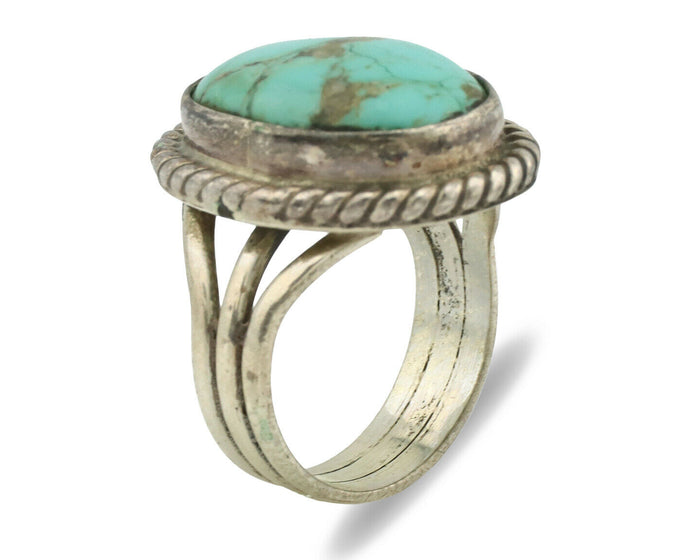 Navajo Ring .925 Silver Kingman Turquoise Native American Artist C.1980's