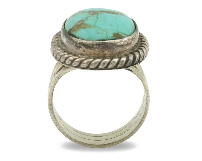 Navajo Ring .925 Silver Kingman Turquoise Native American Artist C.1980's