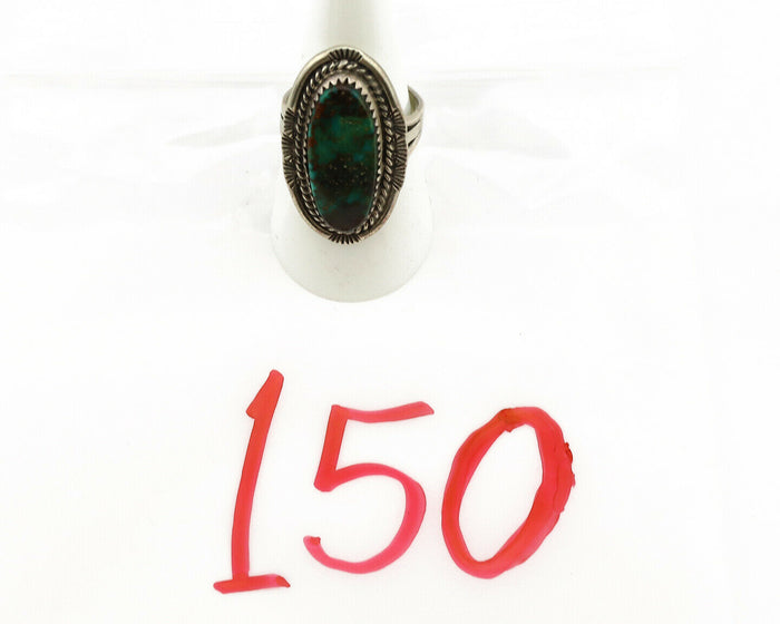 Navajo Ring .925 Silver Kingman Turquoise Native American Artist C.1980's