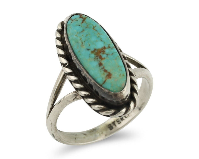 Navajo Ring 925 Silver Kingman Turquoise Native American Artist C.80's