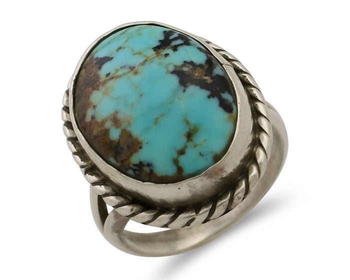 Navajo Ring 925 Silver Kingman Turquoise Native American Artist C.80's