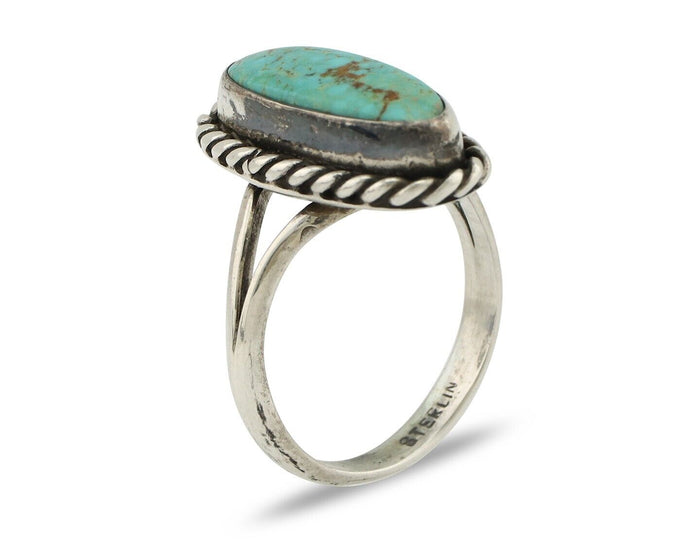 Navajo Ring 925 Silver Kingman Turquoise Native American Artist C.80's