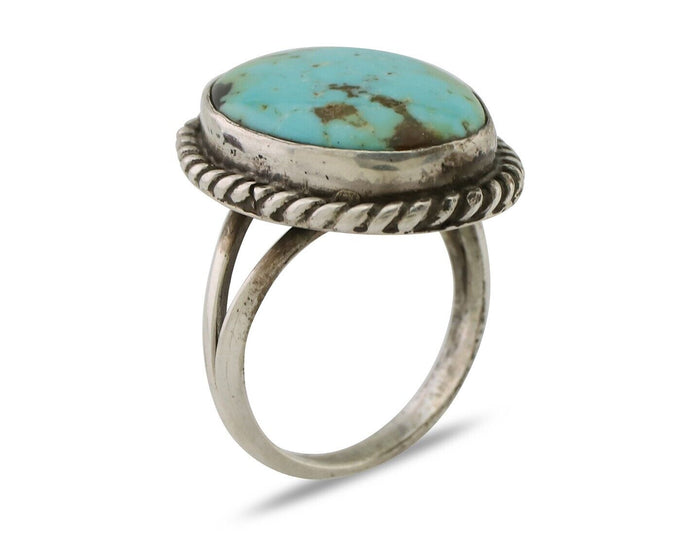 Navajo Ring 925 Silver Kingman Turquoise Native American Artist C.80's