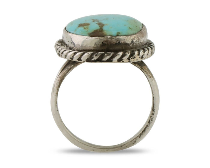 Navajo Ring 925 Silver Kingman Turquoise Native American Artist C.80's