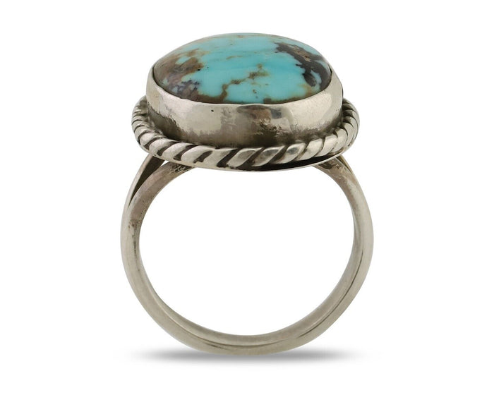 Navajo Ring 925 Silver Kingman Turquoise Native American Artist C.80's