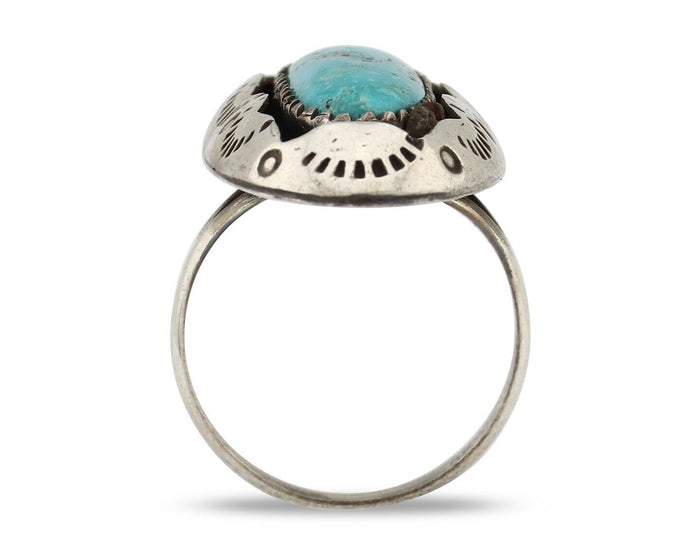 Navajo Ring 925 Silver Kingman Turquoise Native American Artist C.80's