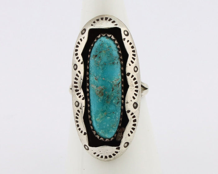 Navajo Ring 925 Silver Kingman Turquoise Native American Artist C.80's