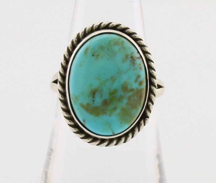 Navajo Ring 925 Silver Kingman Turquoise Native American Artist C.80's