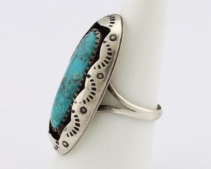 Navajo Ring 925 Silver Kingman Turquoise Native American Artist C.80's
