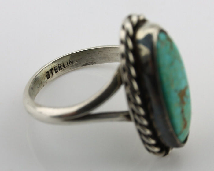 Navajo Ring 925 Silver Kingman Turquoise Native American Artist C.80's