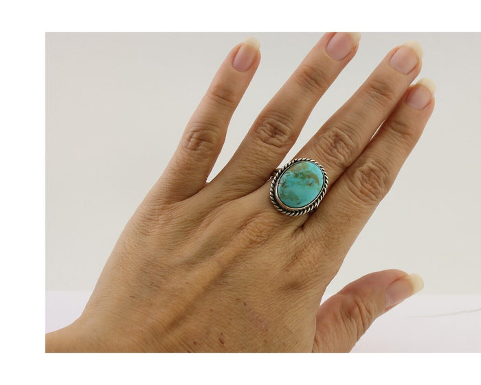 Navajo Ring 925 Silver Kingman Turquoise Native American Artist C.80's