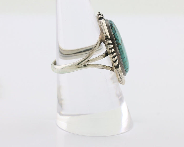 Navajo Ring 925 Silver Kingman Turquoise Native American Artist Size 8.0 C.80's