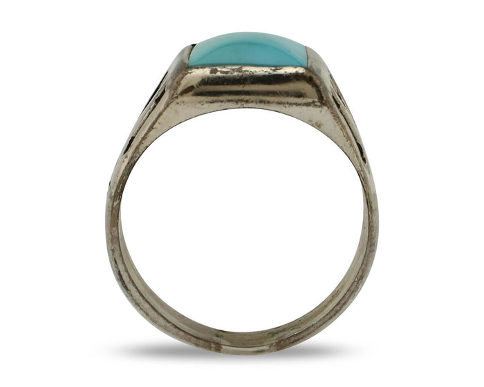 Navajo Ring 925 Silver Kingman Turquoise Signed Sun Bell Silver Company C.80's