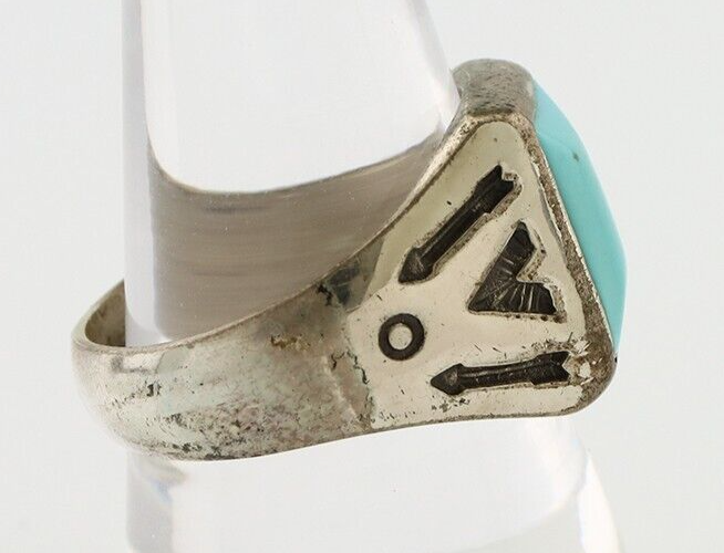 Navajo Ring 925 Silver Kingman Turquoise Signed Sun Bell Silver Company C.80's
