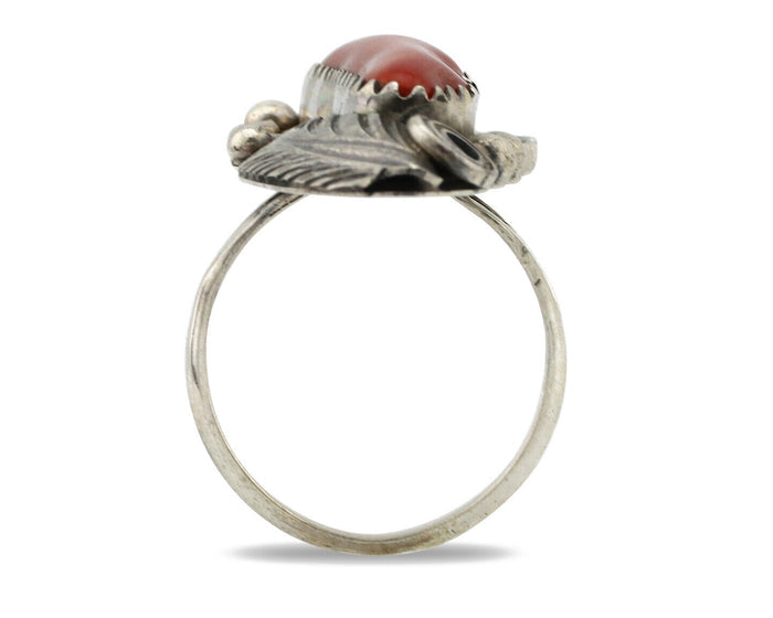 Navajo Ring 925 Silver Mediterranean Coral Artist Signed Justin Morris C.80's