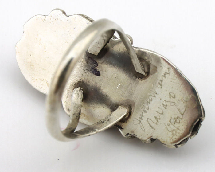 Navajo Ring 925 Silver Mediterranean Coral Artist Signed Justin Morris C.80's