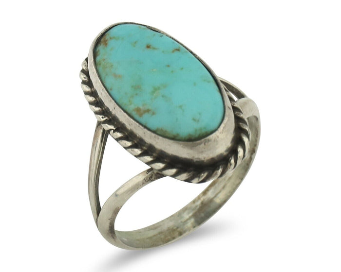 Navajo Ring .925 Silver Natural Blue Kingman Turquoise Native Signed C.80's
