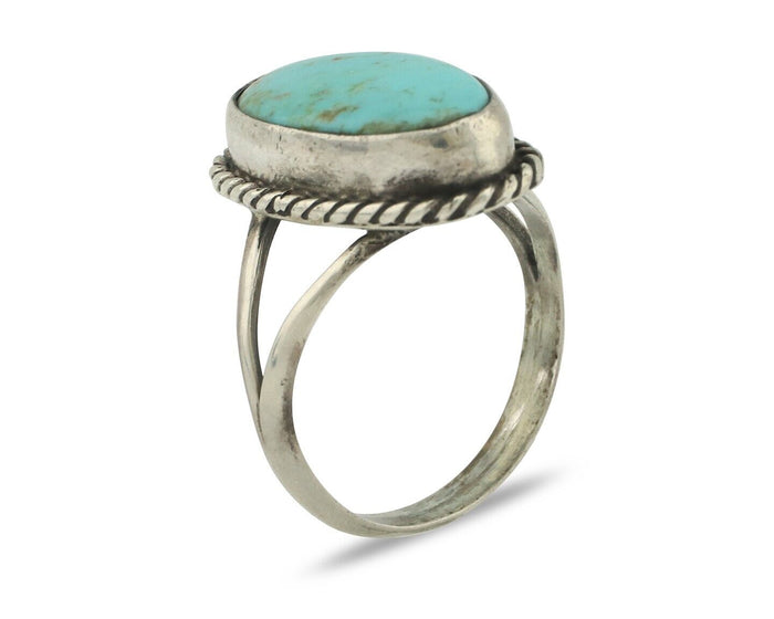 Navajo Ring .925 Silver Natural Blue Kingman Turquoise Native Signed C.80's