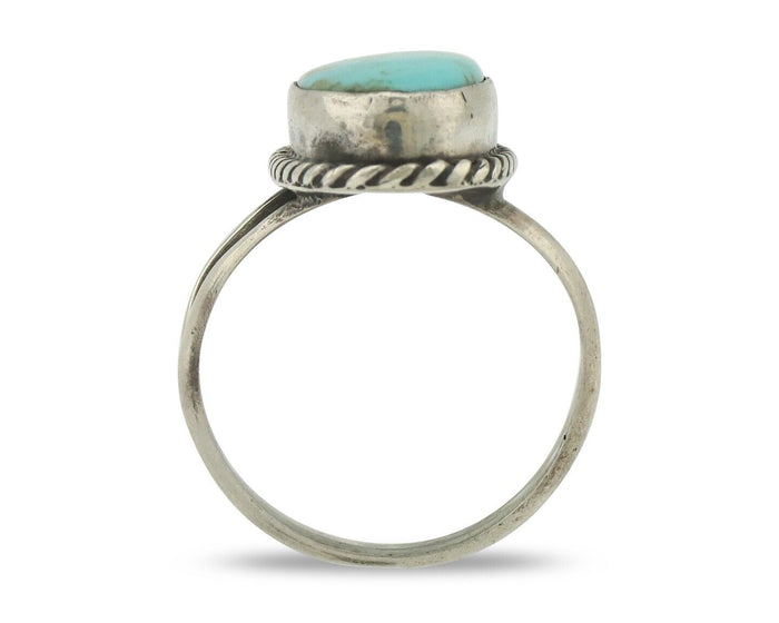 Navajo Ring .925 Silver Natural Blue Kingman Turquoise Native Signed C.80's