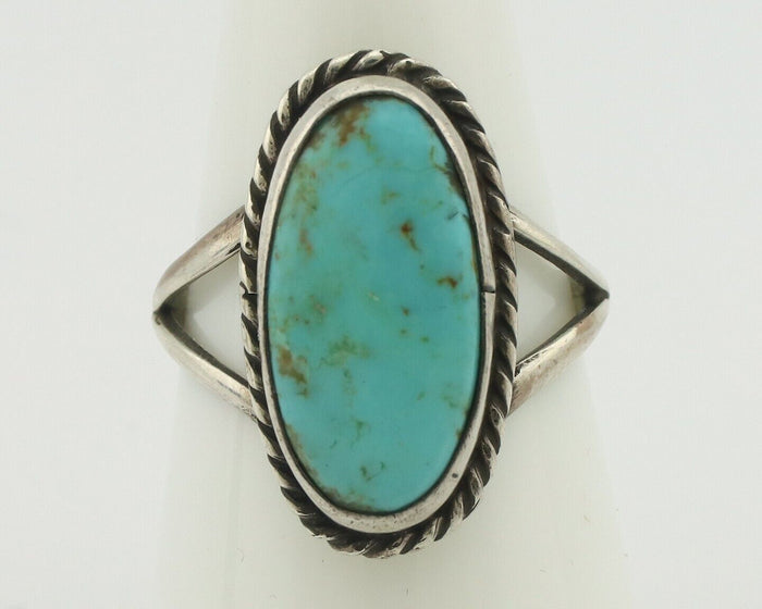 Navajo Ring .925 Silver Natural Blue Kingman Turquoise Native Signed C.80's