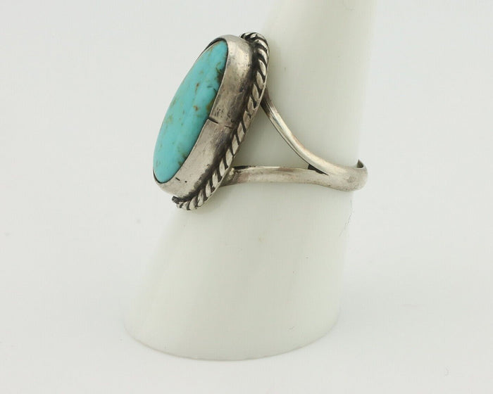 Navajo Ring .925 Silver Natural Blue Kingman Turquoise Native Signed C.80's