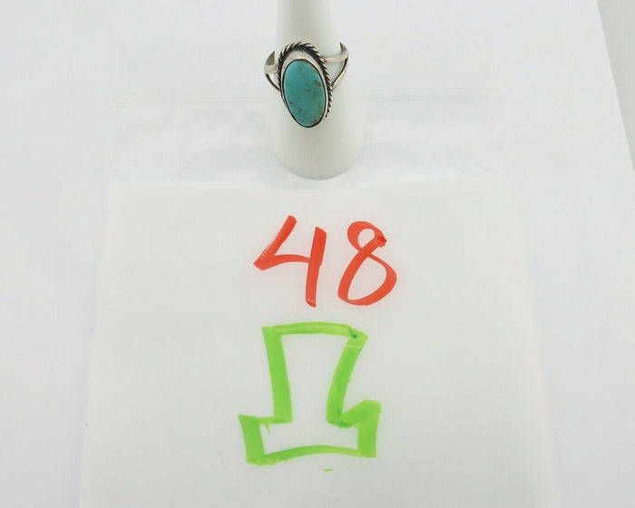 Navajo Ring .925 Silver Natural Blue Kingman Turquoise Native Signed C.80's