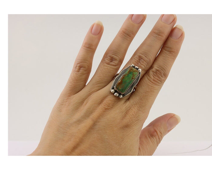 Navajo Ring 925 Silver Natural Blue Turquoise Artist Signed Doug Zachary C.80's