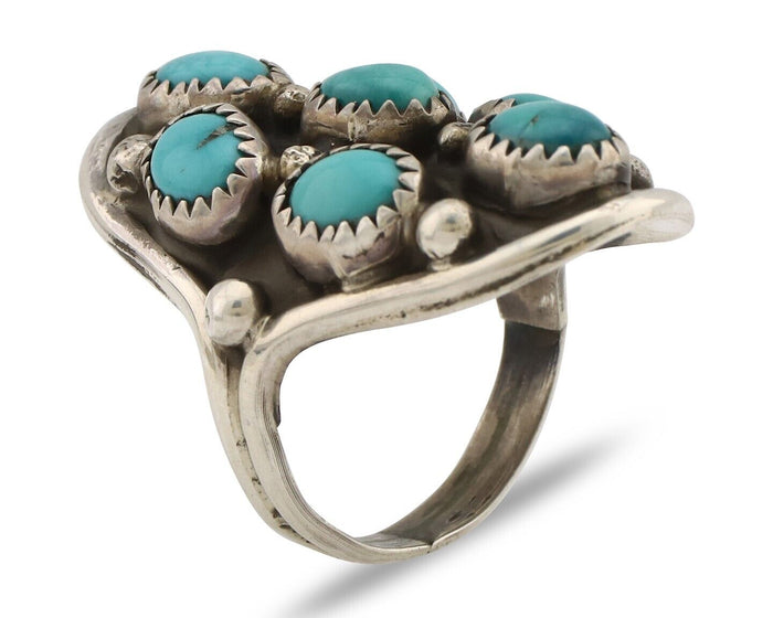 Navajo Ring .925 Silver Natural Blue Turquoise Artist Signed L Henderson C.80's