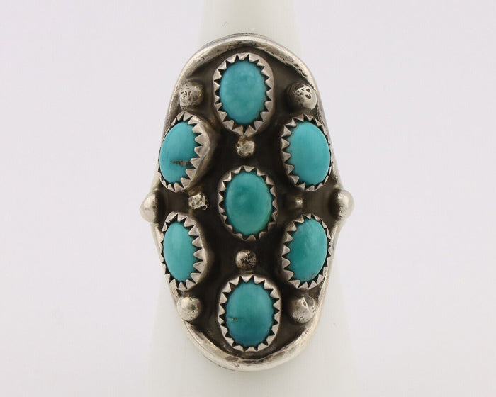 Navajo Ring .925 Silver Natural Blue Turquoise Artist Signed L Henderson C.80's