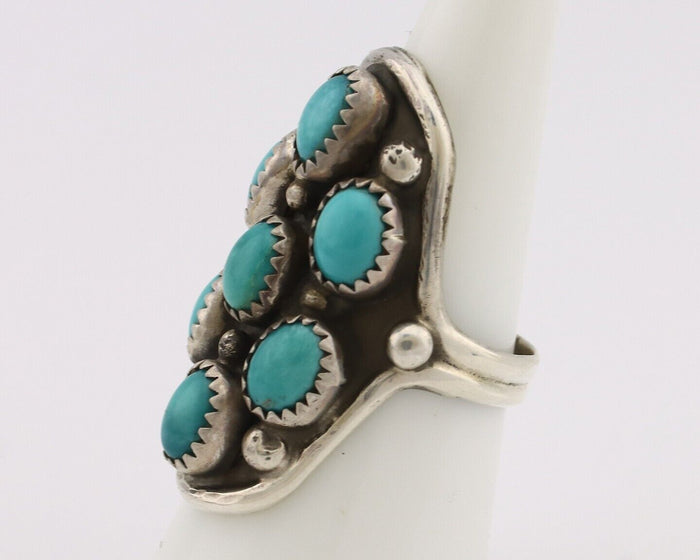 Navajo Ring .925 Silver Natural Blue Turquoise Artist Signed L Henderson C.80's