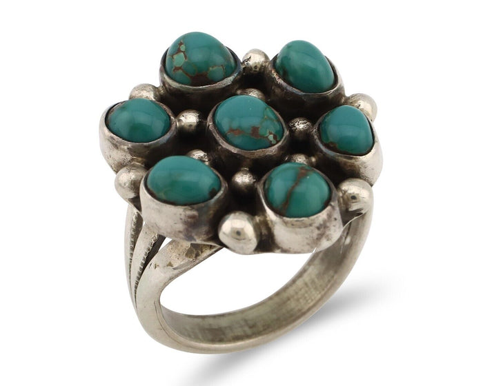 Navajo Ring .925 Silver Natural Blue Turquoise Artist Signed LP C.80's