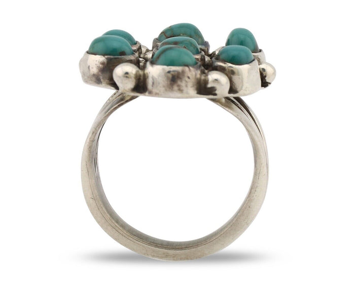 Navajo Ring .925 Silver Natural Blue Turquoise Artist Signed LP C.80's