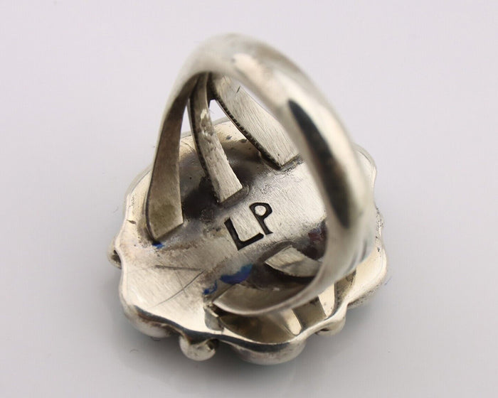 Navajo Ring .925 Silver Natural Blue Turquoise Artist Signed LP C.80's