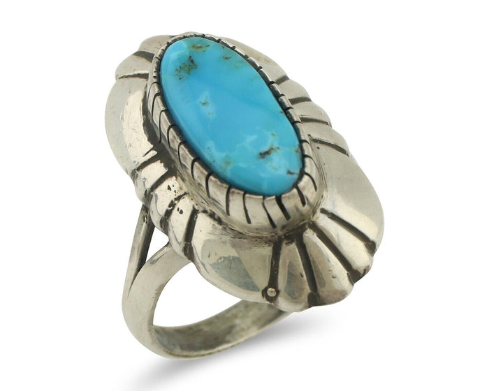 Navajo Ring 925 Silver Natural Blue Turquoise Artist Signed M Montoya C.80's