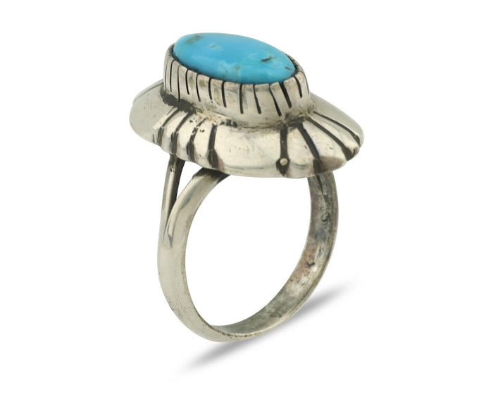 Navajo Ring 925 Silver Natural Blue Turquoise Artist Signed M Montoya C.80's
