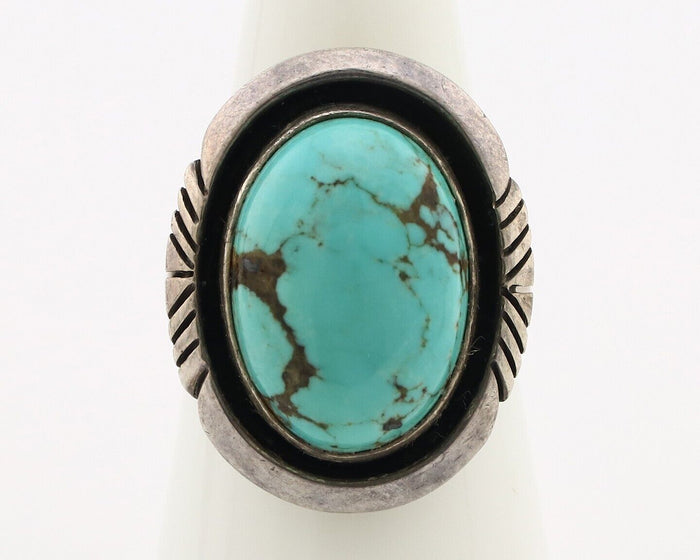 Navajo Ring 925 Silver Natural Blue Turquoise Artist Signed Pictograph C.80's