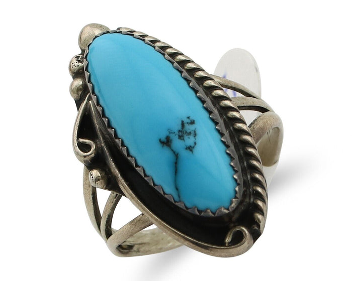 Navajo Ring 925 Silver Natural Blue Turquoise Artist Signed Sarah Curley C.80's