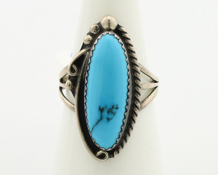 Navajo Ring 925 Silver Natural Blue Turquoise Artist Signed Sarah Curley C.80's