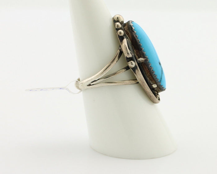 Navajo Ring 925 Silver Natural Blue Turquoise Artist Signed Sarah Curley C.80's