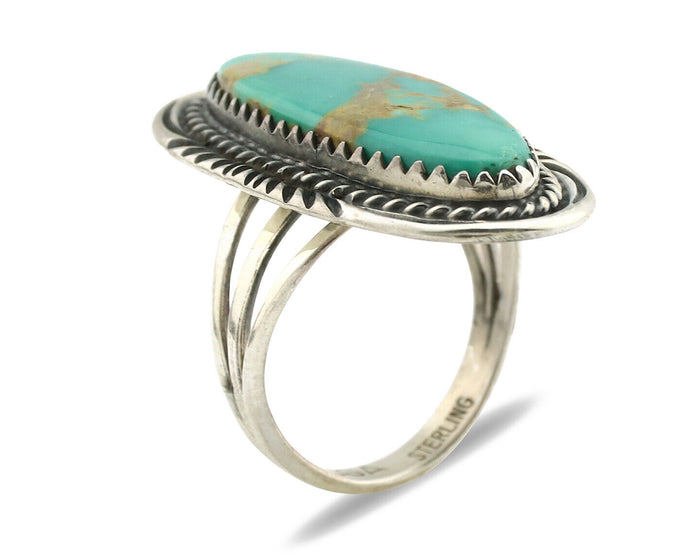 Navajo Ring 925 Silver Natural Blue Turquoise Artist Signed USA C.80's