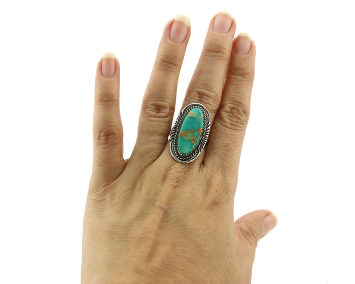 Navajo Ring 925 Silver Natural Blue Turquoise Artist Signed USA C.80's