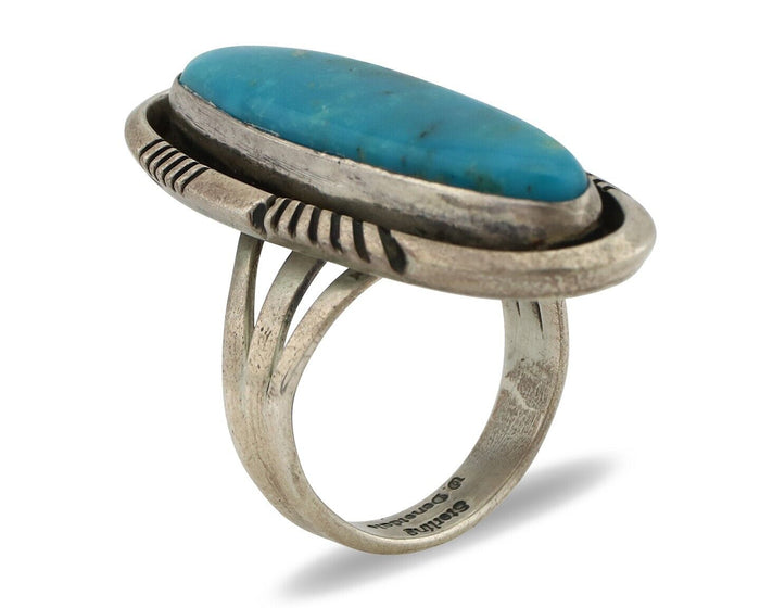 Navajo Ring 925 Silver Natural Blue Turquoise Artist Signed W Denetdale C.80's