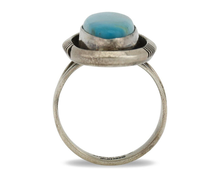 Navajo Ring 925 Silver Natural Blue Turquoise Artist Signed W Denetdale C.80's