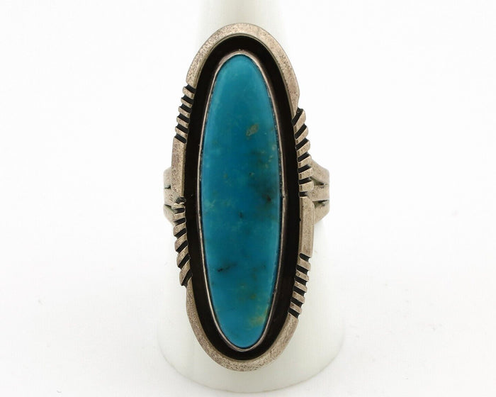 Navajo Ring 925 Silver Natural Blue Turquoise Artist Signed W Denetdale C.80's