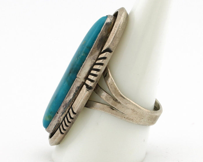Navajo Ring 925 Silver Natural Blue Turquoise Artist Signed W Denetdale C.80's