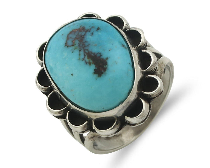 Navajo Ring .925 Silver Natural Blue Turquoise Native American Artist C.80's