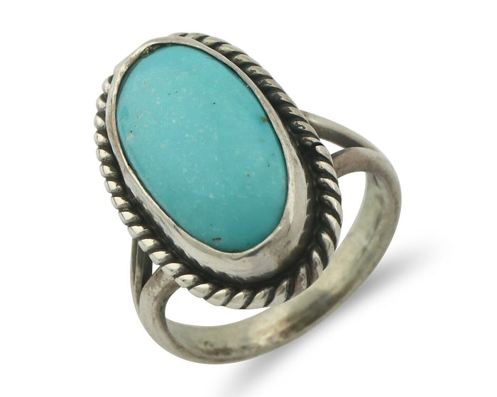 Navajo Ring .925 Silver Natural Blue Turquoise Native American Artist C.80's