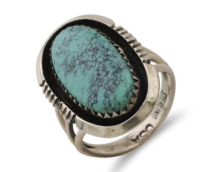 Navajo Ring 925 Silver Natural Blue Turquoise Native American Artist C.80's
